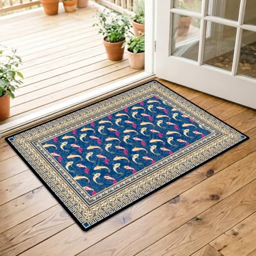 Washable Corridor Runner Rug, Non-Slip Hallway Rug with Upgrade Rubber Backing, Stain Resistant Faux Wool Distressed Carpet for Bedroom Kitchen Laundry Corridor Balcony (Fish, 35.4" x 23.6") - color: Fish, size: 1'11" x 2'11" (Runner)