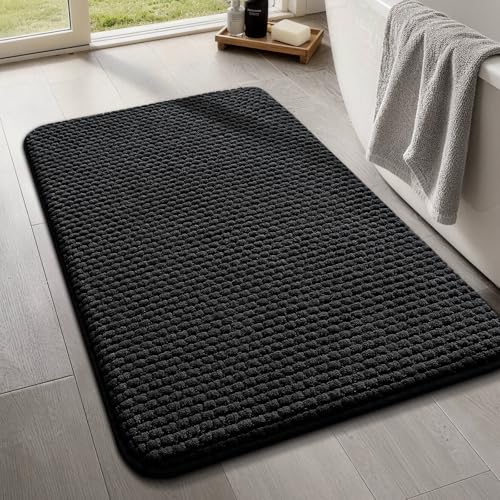 Bathroom Rugs 17x24, Extra Thick Soft Absorbent Chenille Bath Rug Non-Slip Quick Dry, Machine Washable Bath Mats for Bathroom, Floor, Tub and Shower, Home Decor, Black - color: Black, size: 17" x 24"