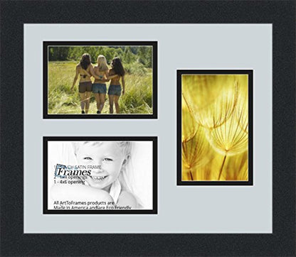Art to Frames Double-Multimat-389-860/89-FRBW26079 Collage Photo Frame Double Mat with 3-4x6 Openings and Satin Black Frame - color: Baby Blue, size: 3 - 4x6