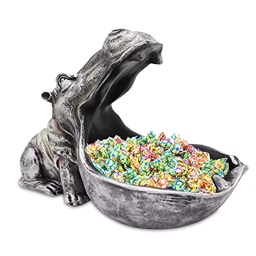 aboxoo Hippo Statue Candy Dish, Funny Big Mouth Container Key Bowl, Grey | Home Decor,Candy Bowl,Resin Sculpture, Larger Hippopotamus Figurine,Big Mouth Container,Art Decoration,Storage Box - color: Gray