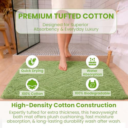 C23 20"x32" 100% Cotton Washable Bath Mat - 210 GSF Non-Slip Rug, Sage - color: Sage