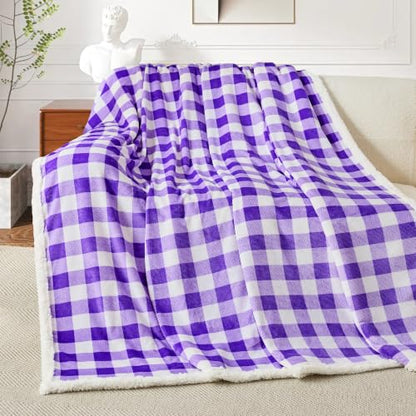 BEAUTEX Christmas Sherpa Fleece Throw Blanket Soft Warm Buffalo Plaid | Plush Blanket & Throw, Winter Cozy Fuzzy for Couch, Sofa, Bed (Purple, 50" x 60") - color: Purple, size: Throw-50"x60"