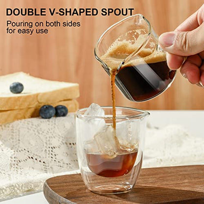 PARACITY Espresso Measuring Cup, 2.5 oz Double Spout Glass with Handle | Borosilicate body has dual scales and a V-shaped mouth for precise pouring while measuring espresso shots and coffee drinks - size: 2.5 Ounces