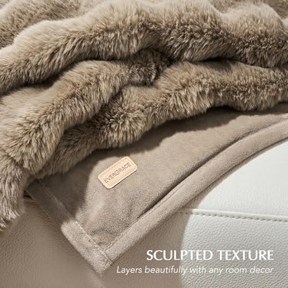 Faux Rabbit Fur Bubble Throw Blanket, 60"x80", Greige | Ultra Soft, Luxury Faux Rabbit Fur Throw, Thick Warm Bubble Blanket, Cozy Fluffy Reversible, for Bed, Couch, Chair, Sofa - color: Greige, size: 60"x80"