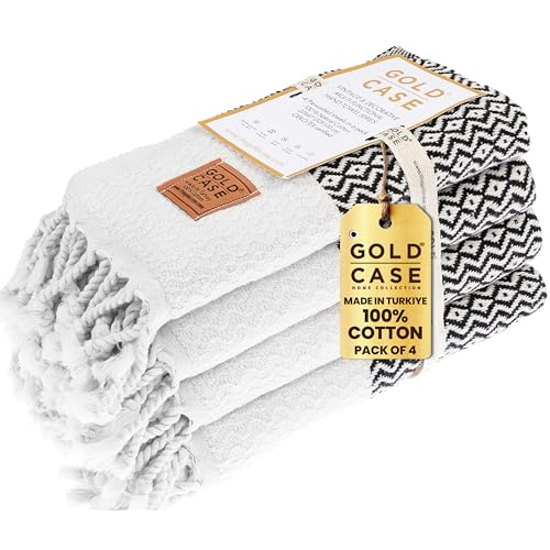 Gold CASE Turkish Hand Towels for Bathroom Set of 4–20x40''–100% Cotton Bathroom Hand Towels – Zeus Towel for Spa, Face, Tea & Dishcloth – Decorative Cloth – Black - color: Black, size: Zeus Hand Towel