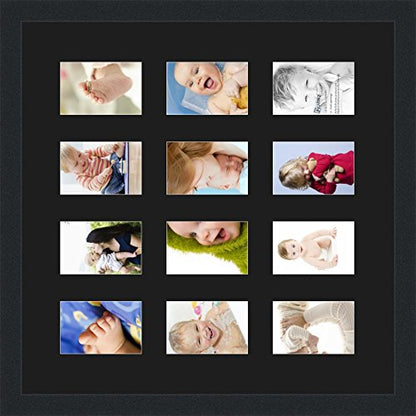 ArtToFrames Collage Photo Frame Double Mat with 12-3.5x5 Openings with Satin Black Frame and Black mat. - color: Black, size: 12 - 3.5x5