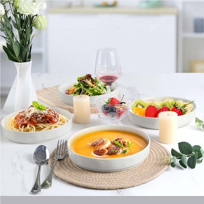 LIANYU 8.25" Wide Shallow Pasta Bowls Set of 4, Deep Dinner Salad Plates | Large Ceramic Serving Bowls Plates, Microwave & Dishwasher Safe, Polar White - color: Polar White