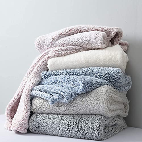Ultra Soft Fleece Sherpa Blanket Queen Size, Lightweight Cozy Pattern Reversible Bed Blanket for All Season, Antique White, 90”x90” - color: Antique White, size: Queen-90" x 90"