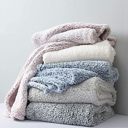 Ultra Soft Fleece Sherpa Blanket Queen Size, Lightweight Cozy Pattern Reversible Bed Blanket for All Season, Antique White, 90”x90” - color: Antique White, size: Queen-90" x 90"