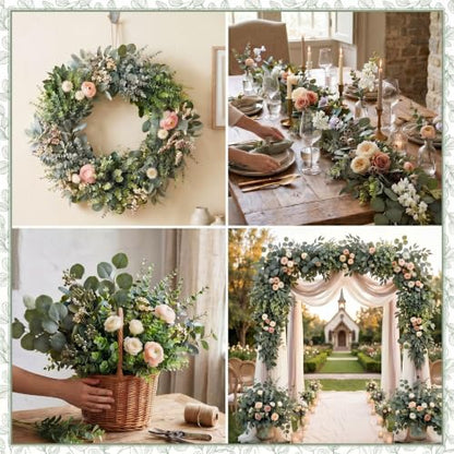 30 Pcs 6 Kind Mixed Eucalyptus Leaves Stem Bulk Artificial Greenery | Fake Silver Dollar Eucalyptus Bundle Faux Plants Greenery for DIY Bouquets Floral Arrangement Wedding Engagement Decor