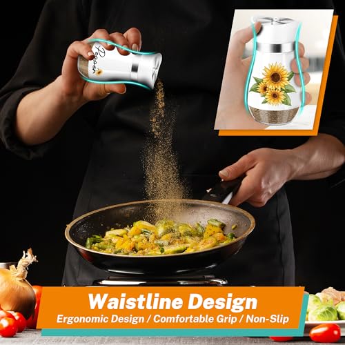 Sunflower Salt and Pepper Shakers - 4 oz Refillable Glass Farmhouse Set | Sunflower Glass Shakers Add Farmhouse Charm to Kitchen Tables And Suit Housewarming Gifts, Thanksgiving And Christmas Decor. - color: Sunflower