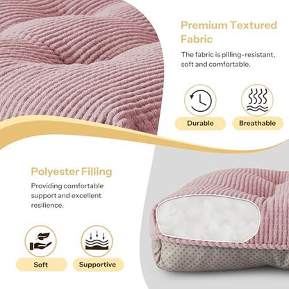 Anti Slip Kitchen Chair Cushions Set of 4 18"X16.5"X3" Light Pink | Elegant Breathable Textured Fabric, with Ties, Tufted, Thick Polyester Filling, for Dining Chairs, Folding Chairs, Office - color: Light Pink
