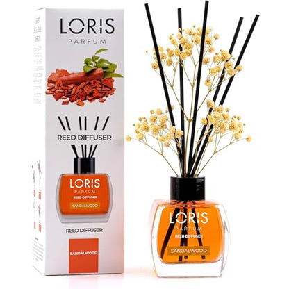 Loris Sandalwood Reed Diffuser Set with Dried Flowers | Reed Diffusers for Home with Sticks | Bathroom Diffuser & Room Scent | Long-Lasting Home Fragrance | 120 mL / 4.06 fl oz - color: Sandalwood