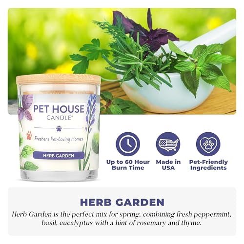 Pet House Candles, Plant-Based, Long Lasting, Pet Friendly Candles for Home, 60 Hour Burn Time - Herb Garden, 9 oz - color: Herb Garden, size: Pack of 1