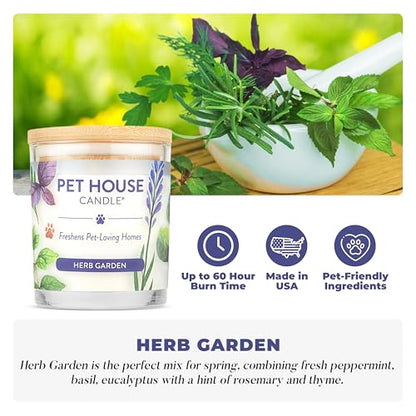 Pet House Candles, Plant-Based, Long Lasting, Pet Friendly Candles for Home, 60 Hour Burn Time - Herb Garden, 9 oz - color: Herb Garden, size: Pack of 1