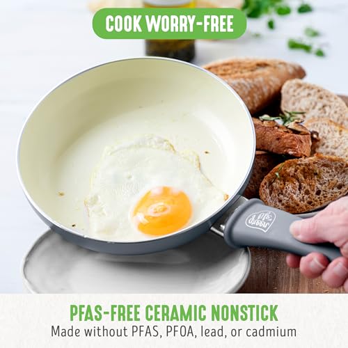 GreenLife 16 Piece Ceramic Nonstick Pots & Pans Cookware Set, Gray | PFAS-Free Nonstick Coating, Stockpot, Frying Pans, Saucepans, Sauté Pan, Stay-Cool Handles, Dishwasher & Oven Safe up to 350F - color: Gray, style: Soft Grip