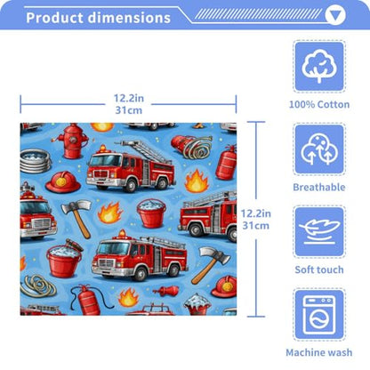 Cotton Washcloths Set of 2, Cartoon Fire Engine 12x12 Inch Wash Cloths Soft Absorbent Face Cloths Fingertip Towel for Bathroom, Spa, Gym - size: 2pack