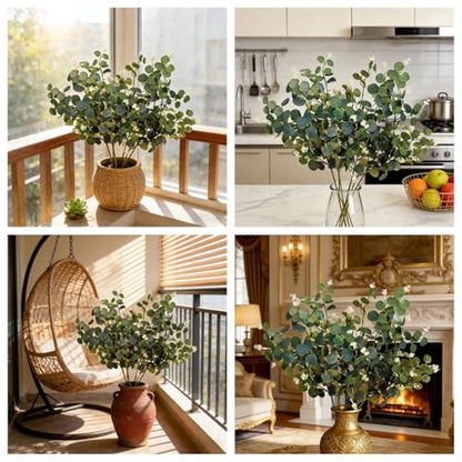 30" 3-Pack DIY Faux Eucalyptus Branches Greenery Stems | Silver dollar leaves, table centerpiece filler, wedding bouquet filler, vase arrangement decor, home accents