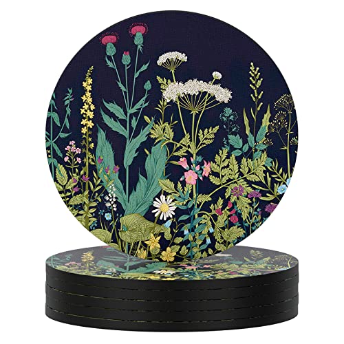 Coasters for Drinks, Set of 6 Absorbent Rubber Drink Coasters for Cup | Set of 6 Cute Absorbent Rubber Drink Coasters for Cup with Non Slip Backing, Kitchen Home Decor Housewarming Gift, Round 4 in - color: Dandelion