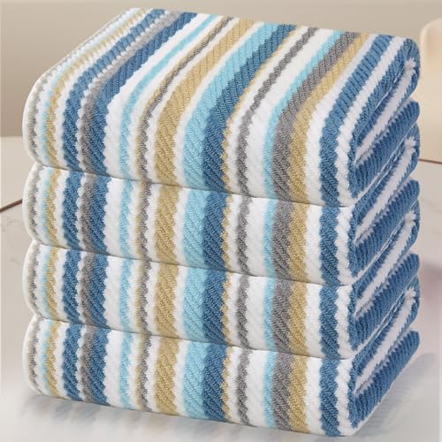 VOOVA & MOVAS Bath Towels 4 Pack, 100% Cotton, 28x52 in, Blue Gray Beige | Great for Household Bathing Needs, Quick Dry, Soft, Absorbent, Lightweight, Bath Towels with Hanging Loops - color: Blue + Gray + Beige Striped, size: 4 PC Bath Towels (28"x52")