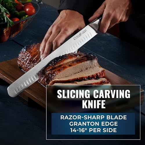 Cutluxe Butcher Knife Set, Brisket, Breaking & Boning Knife for Meat | BBQ Carving & Slicing Blades, Ultra Sharp German Steel, Full Tang Ergonomic Handles – Grilling Gift - size: 3 Pcs Brisket Knife Set