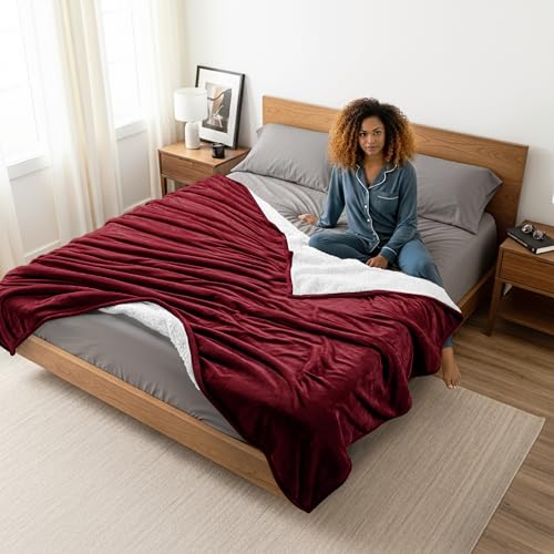 Utopia Bedding Reversible Plush Sherpa Blanket King Size Red, 90x102 Inch | Soft, Warm, Fleece, Bed, Sofa, Couch, Camping, Travel, Cozy, All Season - color: Red, size: King (90x102 Inch)