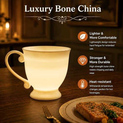 Fine Bone China Coffee Mugs, 18 Oz, Set of 2 | Elegant Royal Goblet Coffee Cups with Handles, Large Tea Mugs for Latte, Cappuccino, Hot Beverages, Housewarming Wedding Gift - color: 2 Pcs Goblet Style