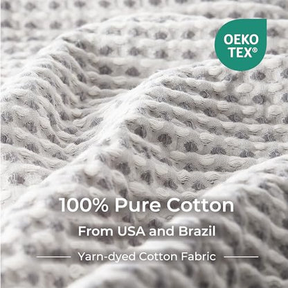 EGOHOME Cotton Two-Tone Check Pattern Waffle Blanket Queen Size | Gray/White, 90"x90", Lightweight, Soft & Breathable for Bed, Couch, Sofa, All Seasons - color: Gray/White, size: Queen