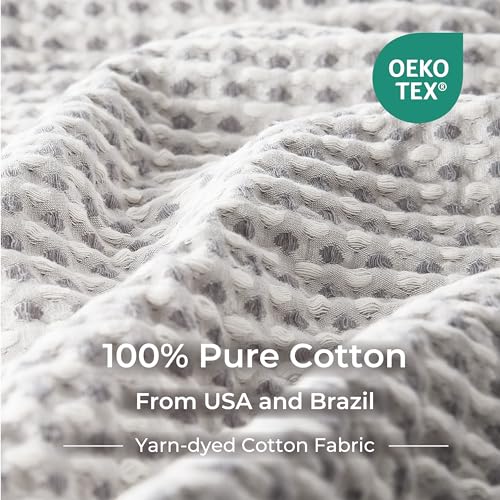 EGOHOME Cotton Two-Tone Check Pattern Waffle Blanket King Size | Gray/White, 108"x90", Lightweight Soft & Breathable for Bed, Couch, Sofa, All Seasons - color: Gray/White, size: King
