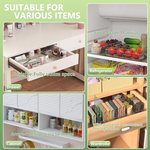 BLULEE 4-in-1 Expandable Drawer Organizer Set, Adjustable Clear Bins | with Dividers for Kitchen, Bathroom, Vanity & Office, Scalable Trays for Cosmetics, Utensils & Desk Accessories (4 Pcs) - size: 4 PCS