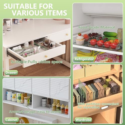 BLULEE 4-in-1 Expandable Drawer Organizer Set, Adjustable Clear Bins | with Dividers for Kitchen, Bathroom, Vanity & Office, Scalable Trays for Cosmetics, Utensils & Desk Accessories (8 Pcs) - size: 8 PCS