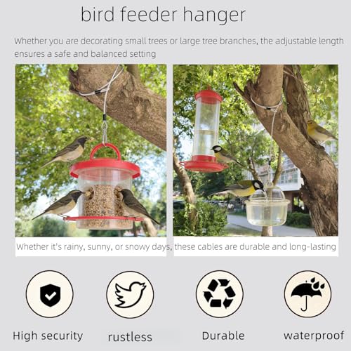 4 Pcs 40 Inch Premium Metal Planter Hangers，Bird Feeder Cable for Tree with Carabiner Clip，Bird House Hanging Hook and Chain Wire for Bird Feeders and Birdhouses，Baths，Baskets，Suet，Outdoor Camping
