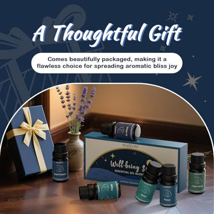 WUSEONY Well-Being Essential Blends Oils Set, Aromatherapy Oils Gift Set for Diffusers Home, Fragrance Oil Scent for Candle Soap Making - Happy, Calm Mind, De-Stress, Relax, Focus, Sweet Dreams - color: Well-being