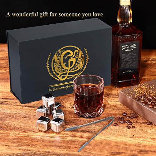 Old Fashioned Whiskey Glasses with Luxury Box - Set of 2 Whiskey Glass with Stones Whiskey for Men