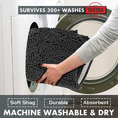 LuxUrux Bathroom Rugs Sets 2 Piece: Quick Dry, Soft Plush Anti-Slip, Super Absorbent. Includes Rectangular (31x20 inches) & U-Shaped Toilet Mat (20x20 inches) | Black - color: Black, size: 2 Piece Set