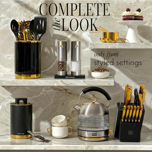 Styled Settings Electric Salt and Pepper Grinder Set Rechargeable, Silver | Electric Salt and Pepper Shaker Set with USB-C Port, LED Light, Adjustable Coarseness, One Touch Control, Automatic Grinder - color: Silver