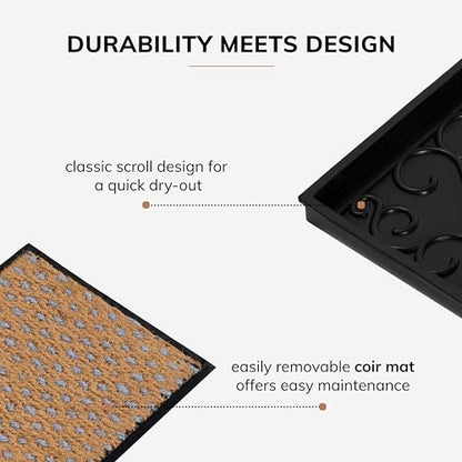 Anji Mountain AMB0BT2F-007 Black Rubber Boot/Shoe Tray with Coir, Fits 2 Pair (24.5" Wide), Tan & Blue Insert - color: Tan and Blue Insert, size: 24" x 14" x 1.5"