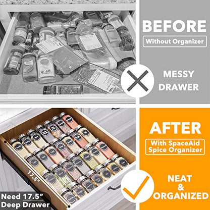 SpaceAid Spice Drawer Organizer with 28 Spice Jars, 386 Spice Labels, 4 Tier Seasoning Rack Tray Insert for Kitchen Drawers, 13" Wide x 17.5" Deep (Pack of 2) - size: 28 Jars, 13" Wide (Pack of 2)