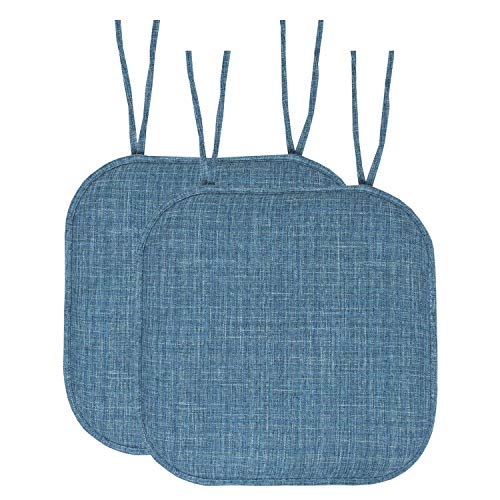 Sweet Home Collection Chair Cushion Memory Foam Pads with Ties Honeycomb Pattern Slip Non Skid Rubber Back Rounded Square 16" x 16" Seat Cover, 2 Pack, Aria Blue 6 pack - color: Aria Blue, size: 2 Count (Pack of 1)