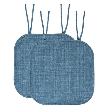 Sweet Home Collection Chair Cushion Memory Foam Pads with Ties Honeycomb Pattern Slip Non Skid Rubber Back Rounded Square 16" x 16" Seat Cover, 2 Pack, Aria Blue 6 pack - color: Aria Blue, size: 2 Count (Pack of 1)