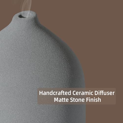 200ML Ceramic Essential Oil Diffuser for Home, Stone Diffuser | Ultrasonic Aromatherapy Diffuser & Air Humidifier for Bedroom, Office, Yoga, 7 LED Lights, Auto Shut-Off, 3 Timers, Grey - color: Grey