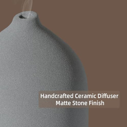 200ML Ceramic Essential Oil Diffuser for Home, Stone Diffuser | Ultrasonic Aromatherapy Diffuser & Air Humidifier for Bedroom, Office, Yoga, 7 LED Lights, Auto Shut-Off, 3 Timers, Grey - color: Grey