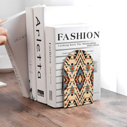 Aztec Geometric Bookends 1 Pair Ethnic Pattern Book Ends for Shelves,Bookends for Heavy Books, Book Holder Decorative for Desk Office School