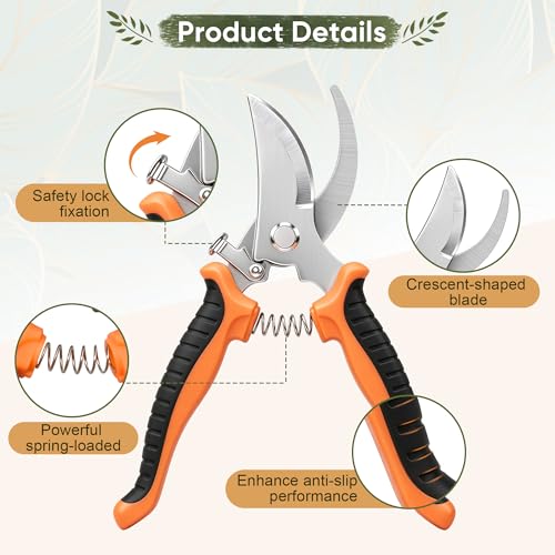 Joyfair Gardening Tools, 8 Pcs Stainless Steel Heavy Duty Garden Tool Set | 1.35MM Thickness, Rust-Proof & Easy Clean, Less Prone to Breakage, Ergonomic Contoured Grip, Suitable for Garden Weeding Work