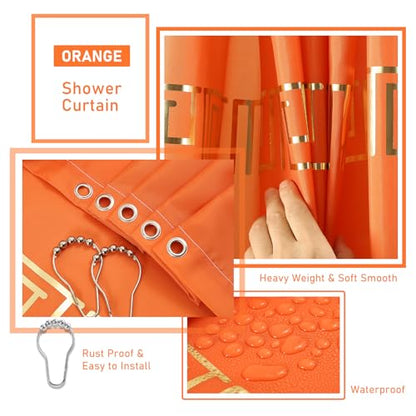 XLHOMO 11PCS Bathroom Sets with Shower Curtain and Rugs Bathroom Accessories Set Orange Bathroom Set,Soap Dispenser & Toilet Brush Holder Set with Stainless Steel Trash Can - size: Orange, style: Bath Set+Shower Curtain+Bath Rugs