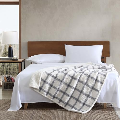 Eddie Bauer - Throw Blanket, Ultra-Soft Plush Bedding with Faux Shearling Reverse, Blanket for Couch & Bed (Bunkhouse Plaid Grey, 50" x 60") - color: Bunkhouse Plaid Grey, size: 50" x 60"