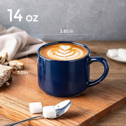 GBhome 14 OZ Coffee Mugs Set of 6, Stackable Navy Blue Coffee Cups Set | Modern Ceramic Coffee Mugs for Men,Women, Cappuccino/Espresso. Dishwasher&Microwave Safe - color: Navy