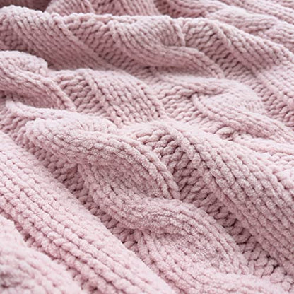 Chenille Chunky Knitted Throw Blanket with 14 pcs Pom Poms Tassel Super Soft Cozy Warm Blanket for Sofa Bed Soft Couch 50 x60 inches (Pink)?-¡­ - color: Pom-pom-pink, size: Throw 50"X60"