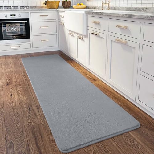 HOMORE 2x6 Runner Rug for Hallway,Gray Runner Rugs for Kitchen Bedroom | Low Pile,Non Slip,Washable, Thickened Memory Foam Throw Rug Runner for Entryway Living Room Dorm - color: Grey, size: 2 x 6 Feet (Rectangular)