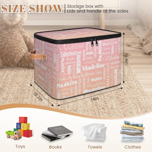 Custom Name Storage Basket, Personalized Keepsake Box, Pink Orange | Foldable Fabric Gradient Large Memory Bin with Handle Lid Lightweight Waterproof Dustproof, 14"L x 10.2"W x 10.4"H - color: Option 21